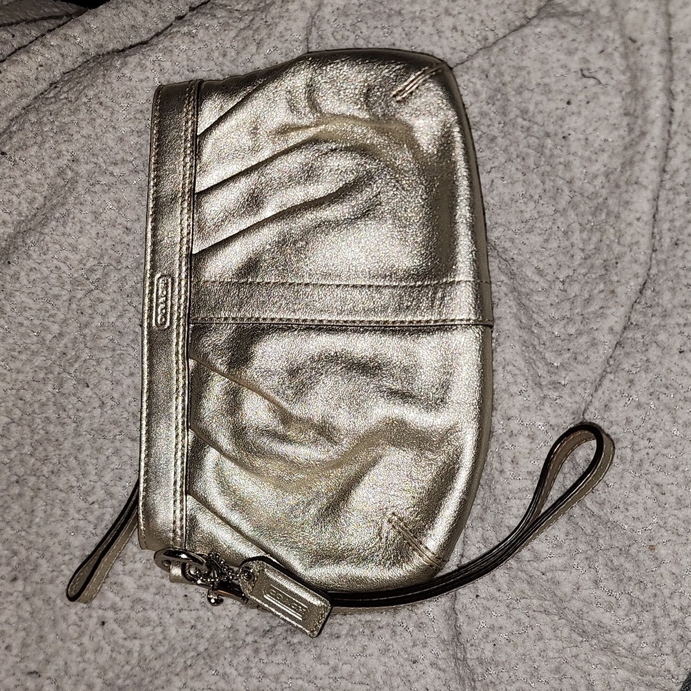 Silver Metallic Coach Wristlet